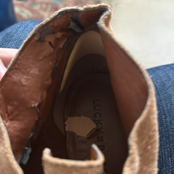 Lucky Brand Sway cognac suede lace up wedge heels booties sz 8 1/2 - Picture 9 of 10